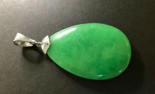 Vtg HUGE Emerald Green JADEITE JADE Sterling Silver Modernist Teardrop Pendant 3