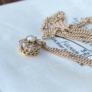 Tiny,  Antique Rose - Cut Diamond And Pearl Cluster Pendant,  Circa 1890