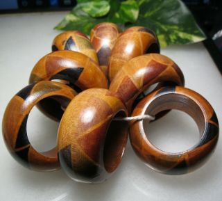 Vintage Wooden Painted Napkin Rings Set of 8 Fresh from Estate 2
