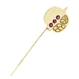 Vintage Anthony Kim 14k Gold.  45ctw Round Burnish Set Ruby Pomegranate Stick Pin