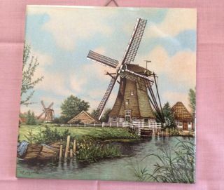 Vintage Royal Mosa Holland Ceramic Art Tile 6 " X 6 " Ter Steege,  Windmill