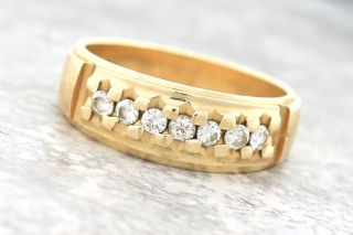 Ladies Vintage Novell 14k 585 Yellow Gold Diamond Eternity Textured Band Ring