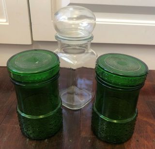 Vintage Green Glass Chemist / Pharmacy Bottle Jar Jars Bottles 1950 