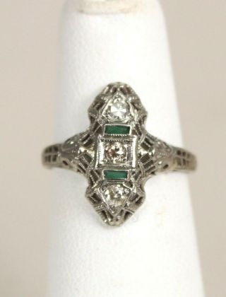 Ladies Antique Art Deco Platinum Diamond Filigree Ring,  Size 4.  5,