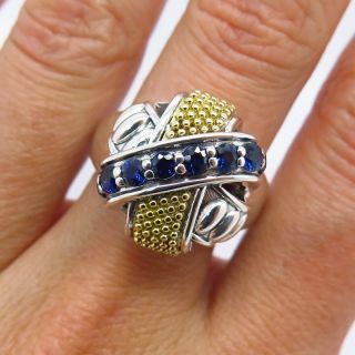 Lagos 925 Sterling Silver & 750/18k Gold Sapphire Gemstone Ring Size 7