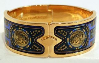 Vintage Michaela Frey Wien Gold Plated Enamel Regina Clasp Bangle Bracelet