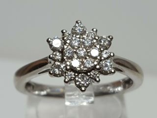 Vintage 10k White Gold Flower Starburst Cluster Diamond Ring
