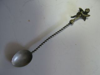 Antique Vintage Art Nouveau Deco Angel Cherub Silver Baby Tiny Twisted Spoon