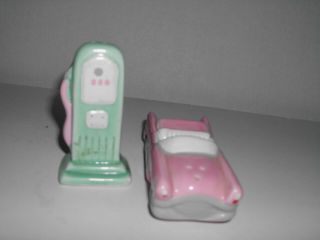 Vintage Car And Gas Pump Figural Salt And Pepper Shakers