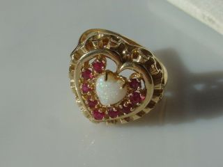 14K Yellow Gold Ring 86 Franklin Faberge Opal Ruby Heart Under Scrap Size 7 2
