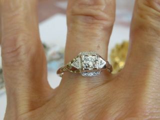 Art Deco 14k White Gold.  25 Ct Diamond Engagement Ring Vs2 H Sz 7