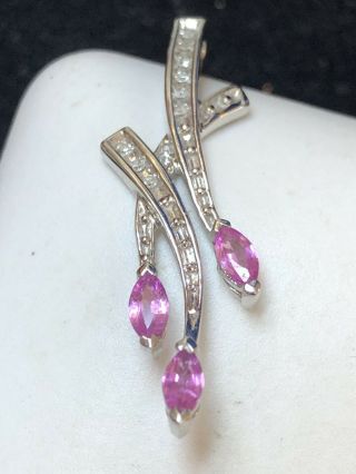 Vintage Estate 10k White Gold Diamond Pink Sapphire Pendant Designer Signed Adl