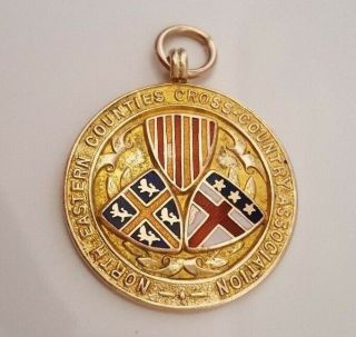 9ct Solid Gold And Enamel Fob Medal /c1920 