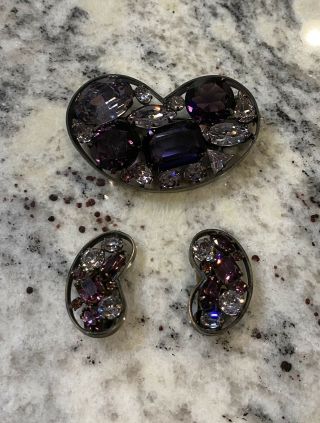 Vintage Schreiner Purple/amethyst Brooch And Earring Set - Signed,  Rare Colors