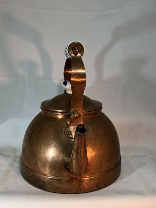 Vintage Copper Coated Tea Kettle with Porcelain Handle and Knob 2