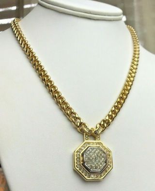 Vintage Authentic Signed Christian Dior Large Gold Tone Crystal Chain Necklace