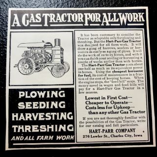 1911 Hart - Parr Co.  Gas Tractor Farm Advertising - Charles City - Iowa