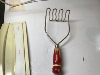 Vintage Metal Potato Masher w/Red Wooden Handle,  Metal 1 cup Measuring Cup 2