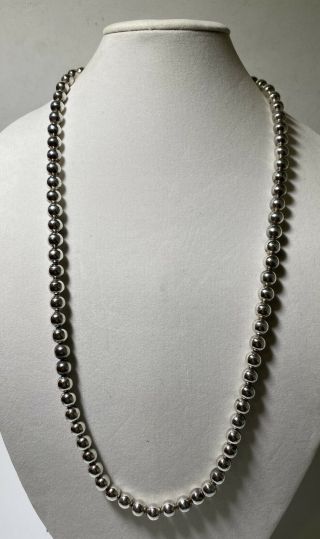Vintage Mexican Sterling Silver 33 " Beaded Necklace