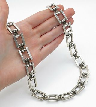 Mexico 925 Silver - Vintage Smooth Heavy Square Link Chain Necklace - N3016