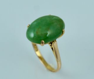 14k 7.  57 Ct Green Jadeite Jade Cabochon Vintage Retro Art Deco Ring Sz 7.  25 Gold