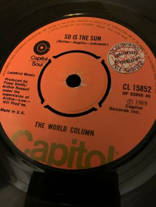 The World Column So Is The Sun Capitol Records 45,  Mod,  Soul Orig Rare Vinyl