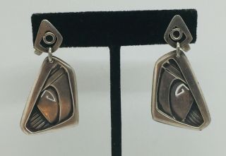 Salvador Teran Vintage Mexican Sterling Silver Modernist Dangle Earrings