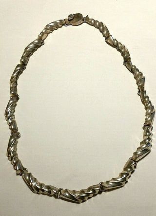 Vintage Taxco Mexico Solid Sterling Silver Thick Textured Hinged Necklace 15.  5