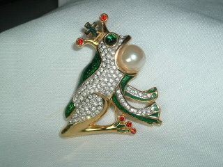 Vintage Signed Butler And Wilson Swarovski Crystal And Pearl Royal Frog Pin