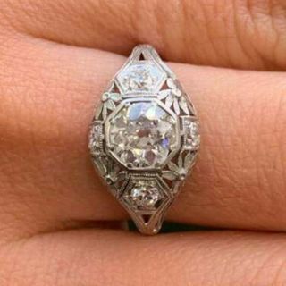 Vintage Art Deco 2.  10ct Round Diamond 14k White Gold Engagement & Wedding Ring