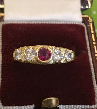 Fine Antique 18ct Yellow Gold And Ruby Diamond Ring Size Q