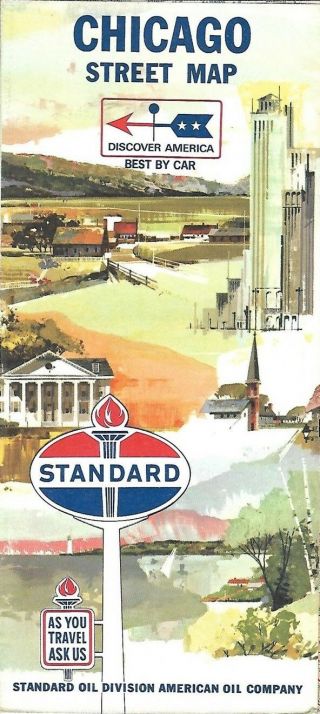 1966 Standard Oil Road Map Chicago Route 66 Illinois Evanston Cicero Oak Lawn
