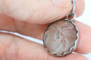Best Antique Edwardian Art Deco Silver Carved Moonstone ‘man In The Moon’ Charm