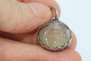Best Antique Edwardian Art Deco Silver Carved Moonstone ‘Man in the Moon’ Charm 2