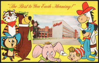 Vintage Postcard Kellogg Company Yogi Bear Sugar Pops Pete Coco The Elephant