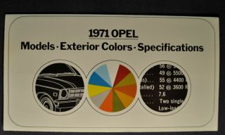 1971 Opel Paint Chip Colors Brochure Gt 1900 Rallye Wagon 71