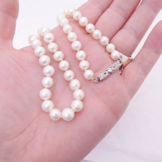 18ct Gold Diamond Clasp Cultured Pearl Necklace,  Art Deco