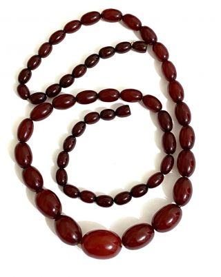 Huge Vintage Art Deco Cherry Amber Bakelite Bead Necklace - 49 Grams