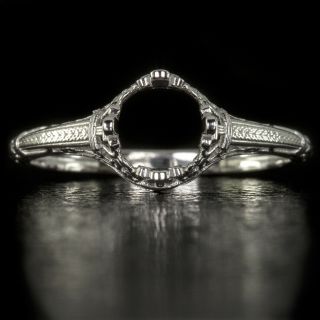 Vintage Platinum Engagement Ring Setting Art Nouveau Round Solitaire Engraved