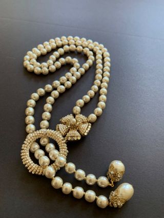 2/strands Sign Miriam Haskell Huge Baroque Pearls Flowers Necklace Jewelry