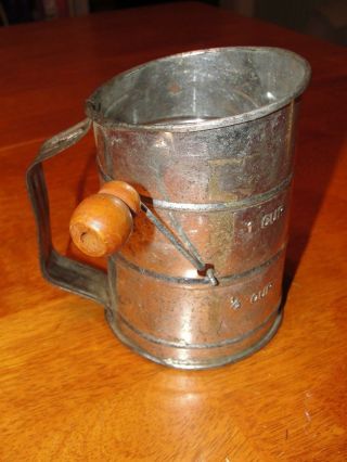 Vintage Early Wood Handled Crack Style Tin Metal Flour Sifter - Gorgeous Patina