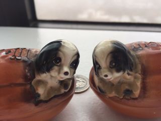 Vintage Midcentury Puppy Dogs In Footballs Salt And Pepper Shakers S&p