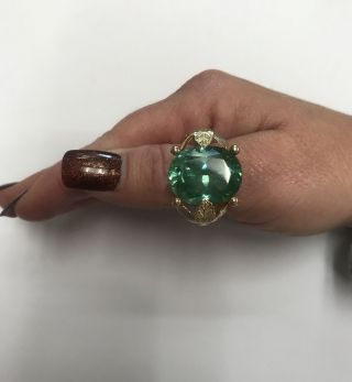 Vintage 14k Solid Yellow And Rose Gold Lab Created Emerald Ring 6.  1 Dwt Sz8.  5