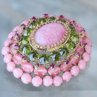 Vintage Schreiner Pretty In Pink Large Oval Shape Domed Pink & Green Rs & Cabs