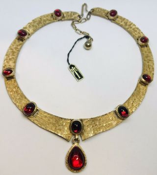 Vintage Alfred Philippe Trifari Jewels India Moghul Ruby Cabochon Drop Necklace