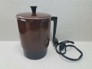 Vintage Electric Hot Water Coffee Pot Enamel Aluminum 4 Cup Brown