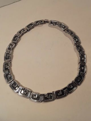 Vintage Signed Los Castillo Sterling Silver Necklace Taxco Mexico Aztec Design