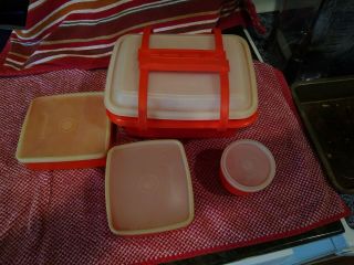 Tupperware Pak - N - Carry Set 1254 With 3 Containers Lunch Box 9 Piece,