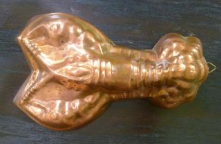 Vintage 9 - 1/2 " Lobster Design Copper Jello Mold Wall Hanging