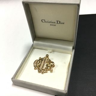 Vtg Runway Couture Christian Dior Gold Script Logo Brooch Orig Box Ll143